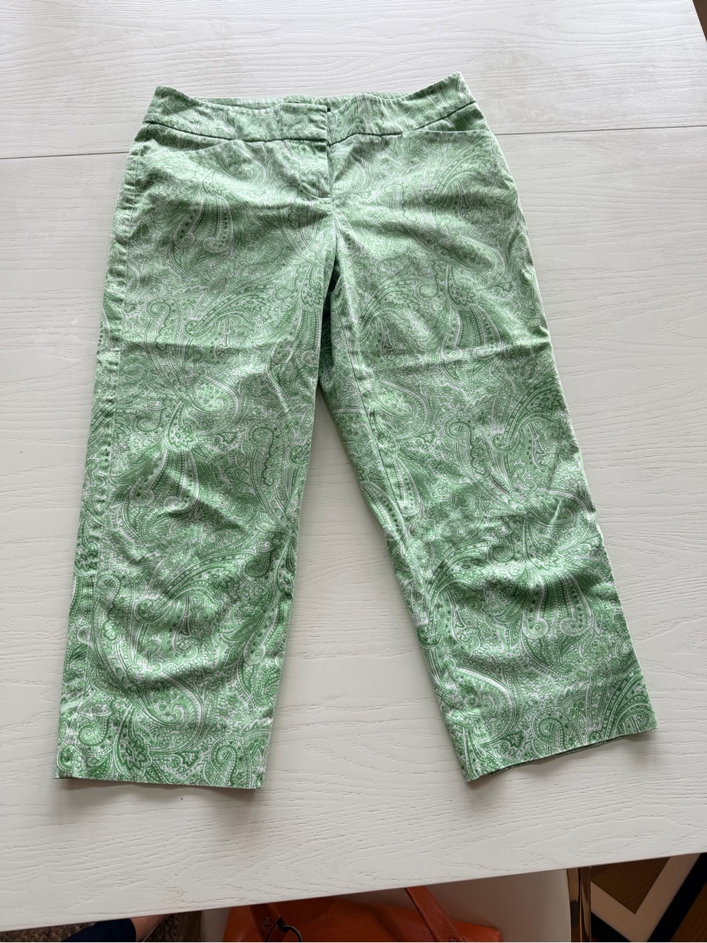 Talbots Green Paisley Petite Pants Curvy 6P